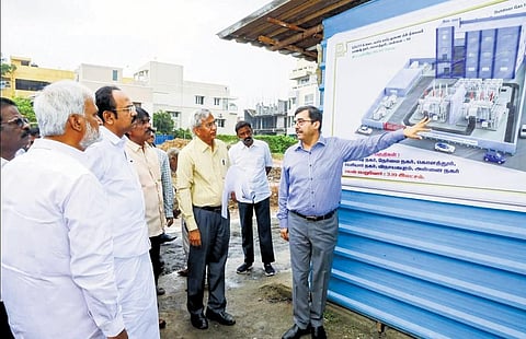 Thangam Thennarasu during the review meeting at Tangedco headquarters in Chennai on Saturday. (Photo | Express)