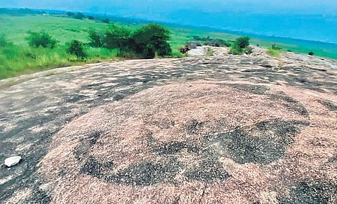 Geoglyphs are a form of rock art, where a design or motif is etched on the ground using stones, iron or some other tools used by prehistoric humans.