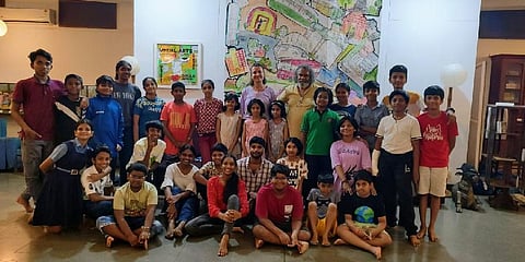 Children attending storytelling workshop led by Hannah Wood