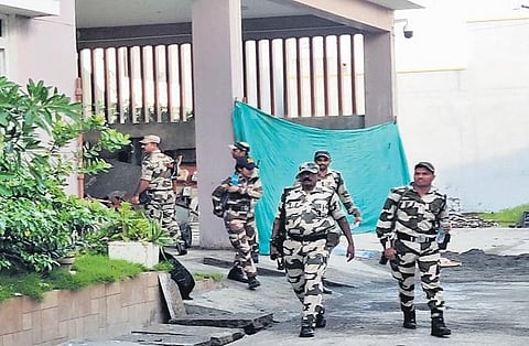 Security deployed at Arunai Engineering College during the I-T search. (Photo| Express)
