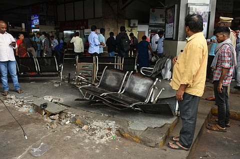 The platform at the PNBS in Vijayawada that the bus rammed into on Monday | Prasant Madugula