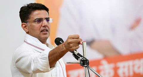 Congress leader and former Rajasthan Deputy CM Sachin Pilot speaks at a party event in his assembly constituency Tonk. (Photo | X@SachinPilot)