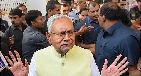 Bihar Chief Minister Nitish Kumar speaks with the media during Winter session of State Assembly, in Patna, Wednesday, Nov. 8, 2023. (PTI)