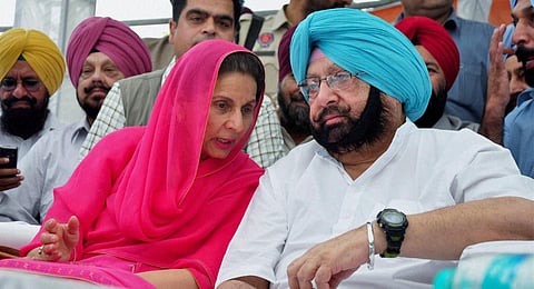 FILE - Suspended Congress leader Preneet Kaur with her husband and BJP leader captain Amarinder Singh. (Photo | PTI)