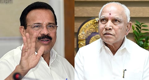 A collage of former Karnataka chief ministers DV Sadananda Gowda (L) and BS Yediyurappa, used for representational purposes only. (File Photo | EPS)