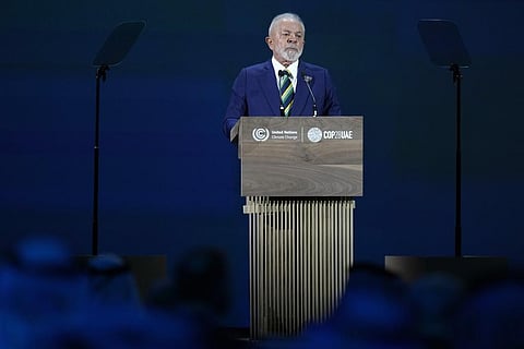 FILE - Brazil President Luiz Inacio Lula da Silva speaks during an opening ceremony at the COP28 U.N. Climate Summit, Dec. 1, 2023, in Dubai, United Arab Emirates. (AP Photo)