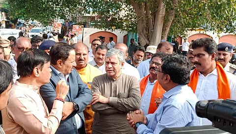 Union Minister of Railways Ashwini Vaishnaw inspecting Simhachalam railway station to assess the progress of redevelopment, on Saturday | EXPRESS