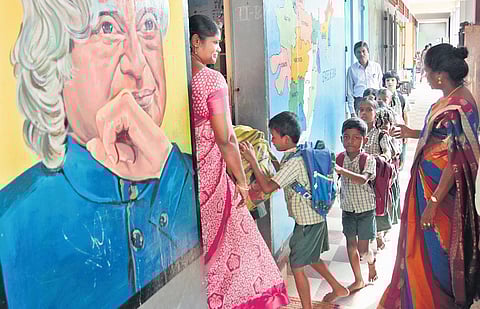 A scene at a corporation primary school in Okkiyam Thoraipakkam | Ashwin prasath