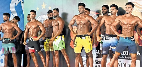 Participants at the Mr and Ms South India 2023 zonal bodybuilding and fitness championship. (Photo | D Sampathkumar, EPS)