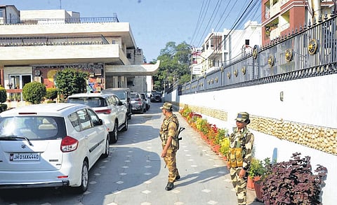 Security personnel at the residence of Congress MP Dhiraj Prasad Sahu in Ranchi| pti