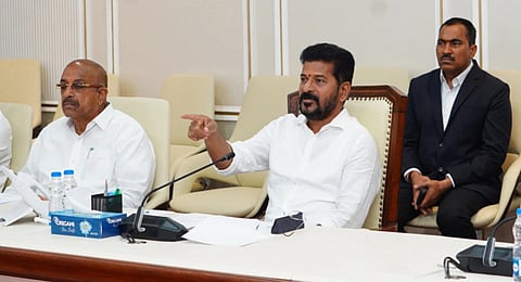 Chief Minister A Revanth Reddy chairs a review meeting on agriculture at the Secretariat in Hyderabad on Monday