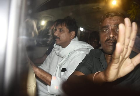 FILE: AAP MP Sanjay Singh when he was taken into custody by the ED officials from his residence in New Delhi. (Photo | Parveen Negi)