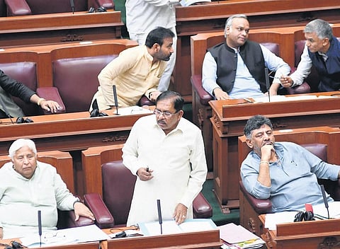 Home Minister Dr G Parameshwara makes a point in the Legislative Assembly in Belagavi on Tuesday | Express