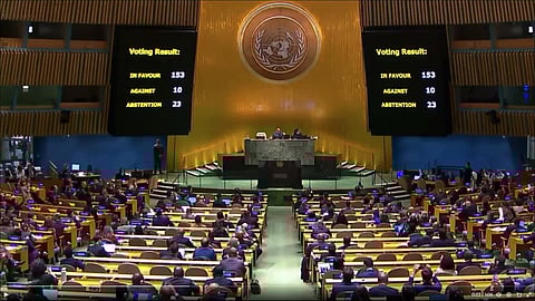 The 193-member UN General Assembly adopted the draft resolution, introduced by Egypt, at an Emergency Special Session here Tuesday. ( post by UNGA president)