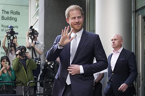 FILE - Prince Harry leaves the High Court after giving evidence in London, on June 7, 2023. (AP Photo)