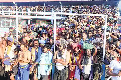 Pilgrims waiting for darshan at Sannidhanam on Thursday | express