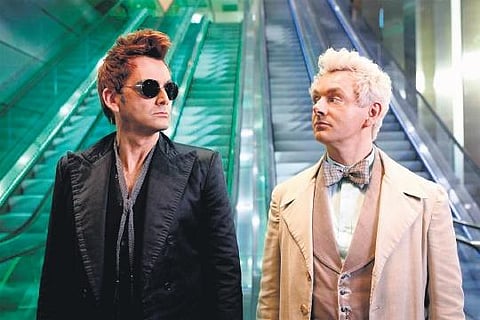 Michael Sheen and David Tennant in a still from Good Omens season 2