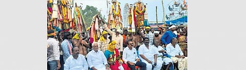 A procession of weapons being taken out during Palnati Utsavalu I Express
