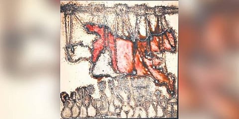 Assembly Line Existence, a painting of Simran KS Lamba. (Photo | Shekar Yadav)