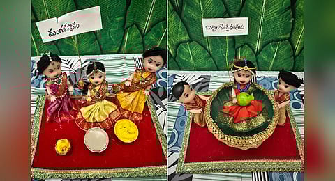 Dolls depicting different marriage rituals including haldi and bridal entry. (Photo | Express)
