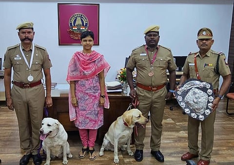 The shield was given to S Ambalavanan, chief instructor at the Detective Dog Squad and Dog Training Centre of the Coimbatore city police.