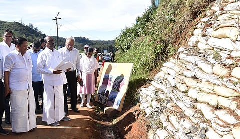 Highway Minister EV Velu along with Tourism Minister K Ramachandran on Saturday inspected road works between Katteri & Lovedale.