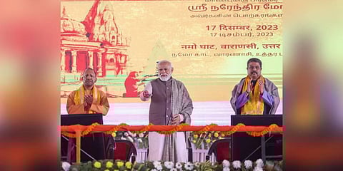 Prime Minister Narendra Modi during the inauguration of the Kashi Tamil Sangamam 2.0, at Namo Ghat in Varanasi. (Photo | PTI)