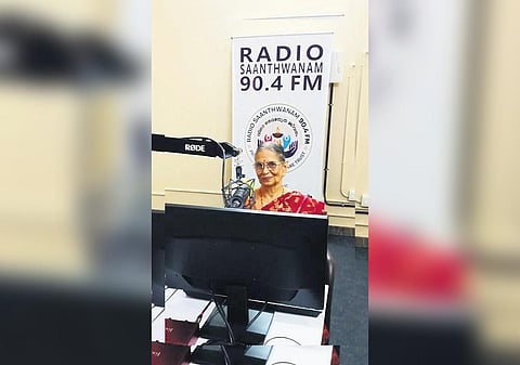 A woman sharing her story at the Saanthwanam community radio station.