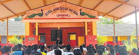 Actor Rishab Shetty during the SDMC meeting of Government Higher Primary School, Keradi in Udupi district on Sunday | express
