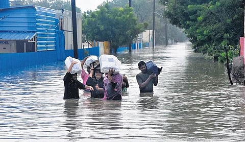 The flooded Rahmath Nagar in Thoothukudi