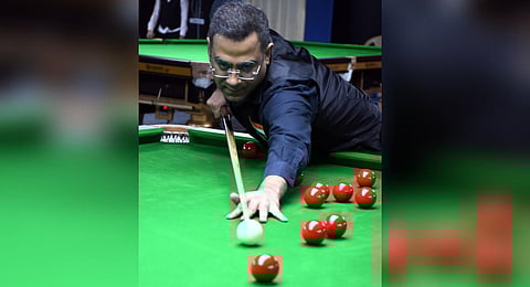 Sourav Kothari secured his first national snooker title by stunning Paras Gupta in the 15-red mens snooker final of the 90th National Snooker and Billiards Championship. (Photo | D Sampathkumar, EPS)