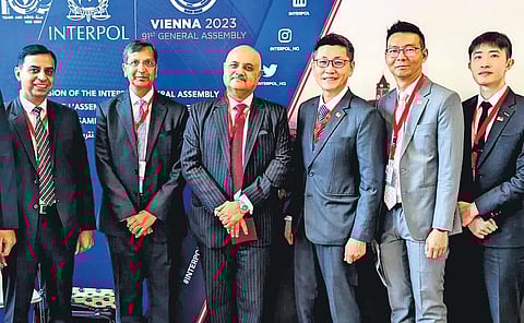 CBI director Praveen Sood with delegates from other countries at the 91st Interpol General Assembly, in Vienna on Friday.