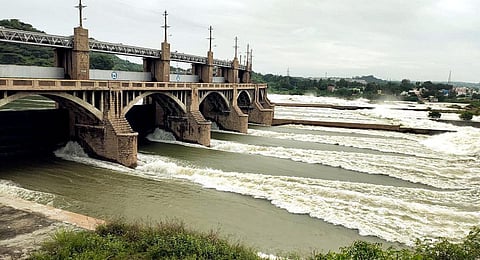 Cauvery water gushing out from Mettur dam in Salem district. (Photo | Express)