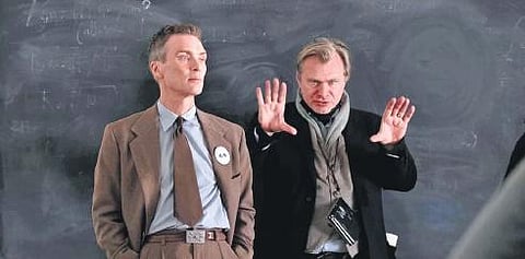 Cillian Murphy and Christopher Nolan during the filming of 'Oppenheimer'
