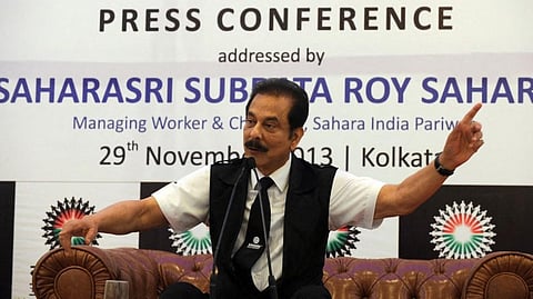 Sahara Group's late chairman, Subrata Roy, gestures as he addresses a press conference in Kolkata on November 29, 2013.