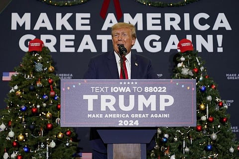 Former President Donald Trump speaks during a commit to caucus rally, Tuesday, Dec. 19, 2023, in Waterloo, Iowa | AP