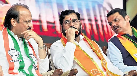 Ajit Pawar, Eknath Shinde and Devendra Fadnavis - the three key men in the Mahayuti alliance.