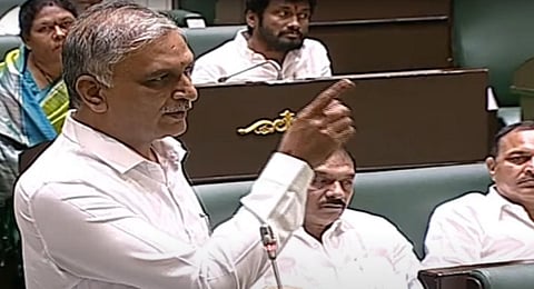 Former finance minister T Harish Rao makes a point during the short discussion on state finances in the Legislative Assembly on Wednesday