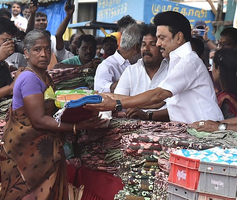 TN Chief Minister MK Stalin distributed relief assistance to the people in Chennai, Tamil Nadu on December 10, 2022 (Photo | P Jawahar, EPS))