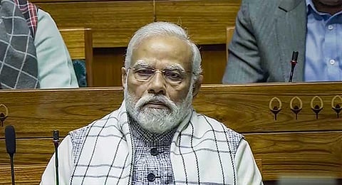 Prime Minister Narendra Modi in the Lok Sabha during the Winter session of Parliament, in New Delhi, Thursday, Dec. 21, 2023. (PTI)
