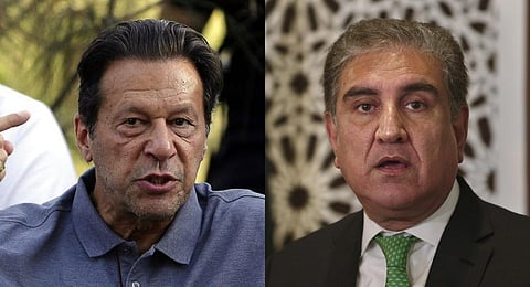 Former Pakistan PM Imran Khan and his close aide Shah Mahmood Qureshi. (File photo)
