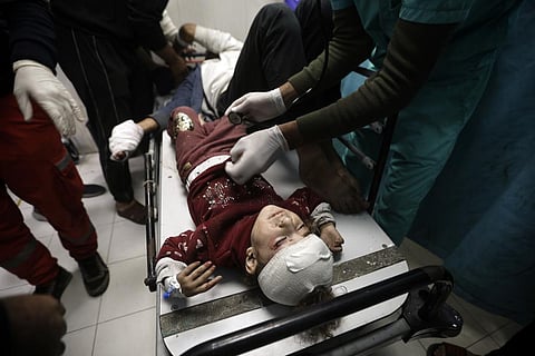 Palestinians wounded in Israeli airstrikes arrive at the Nasser hospital in the town of Khan Younis, southern Gaza Strip. (Photo | AP)