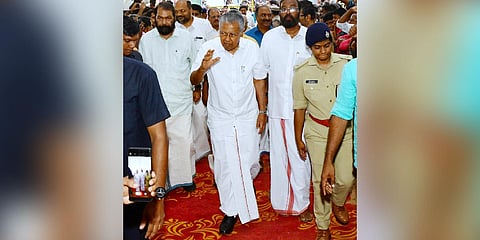 Chief Minister Pinarayi Vijayan arrives at the Nava Kerala Sada's venue at Neyyattinkara in Thiruvananthapuram on Friday | Express