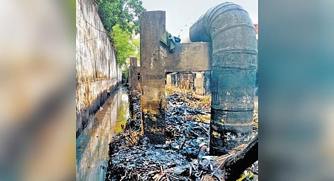 Water oozing out of some construction sites in Nedunchezian Nagar appears to be contaminated with oil | Express
