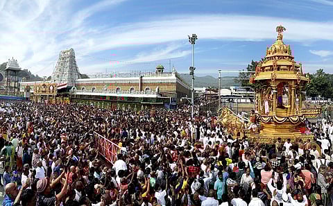 Procession of Swarna Ratham at Tirumala on the occasion of Vaikunta Ekadasi on December 23, 2023 (PTI)