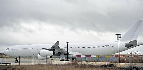 The plane reported to carry some 300 Indian citizens parks at the Vatry airport, eastern France, Saturday, Dec. 23, 2023 in Vatry. | PTI