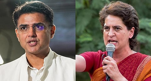 Congress' Sachin Pilot and Priyanka Gandhi Vadra (File Photos | PTI)