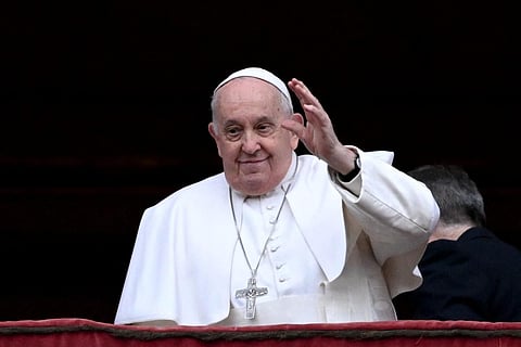 Pope Francis arrives for the Christmas Urbi et Orbi blessing in St. Peter's Square at The Vatican on December 25, 2023. (Photo | AFP)