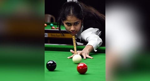 Snooker player Natasha Chetan at Snooker and Billiard Championship in Chennai (Photo | D Sampathkumar)