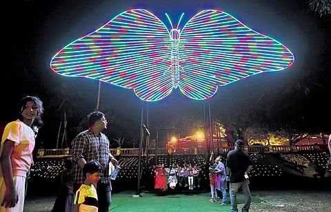 A butterfly swing installed at Kanakakunnu as part of Vasanthotsavam 2023 in Thiruvananthapuram on Sunday | B P Deepu